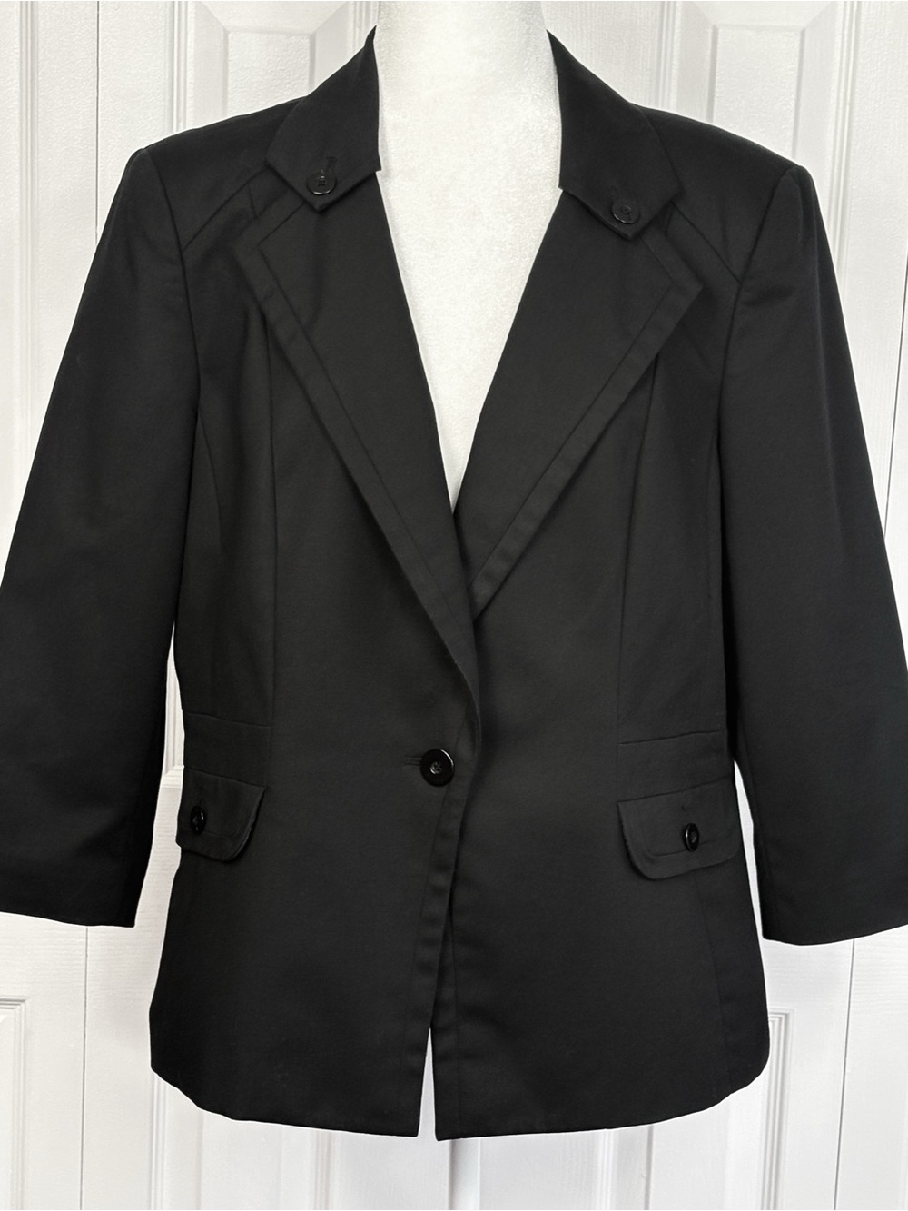 Kasper Separates Black Animal Print Lined 3/4 Sleeve Blazer Suit Jacket 16